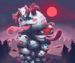  blush bodily_fluids group hi_res horn league_of_legends long_tongue mask moon poro poro_(lol) riot_games saliva tencent tongue unknown_artist weapon 