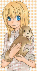  artist_request blonde_hair blue_eyes canine claire_(harvest_moon) female female harvest_moon looking_at_viewer lowres smile 