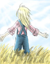  artist_request blonde_hair claire_(harvest_moon) female female harvest_moon nature outdoors sky solo wind windy 