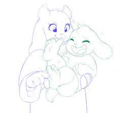  2015 4_toes :3 anthro asriel_dreemurr barefoot boss_monster_(undertale) bovid bridal_carry caprine carrying_another closed_eyes clothing duo feet female fur hi_res horn laugh male mammal mother_(lore) mother_and_child_(lore) mother_and_son_(lore) open_mouth parent_(lore) parent_and_child_(lore) parent_and_son_(lore) smile soles son_(lore) tickling toes toriel undertale undertale_(series) white_body white_fur young zonkpunch 