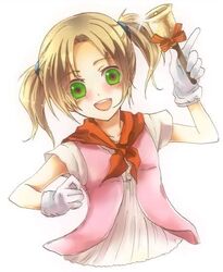  artist_request bell blonde_hair female female gloves green_eyes harvest_moon looking_at_viewer open_mouth smile solo tina_(harvest_moon) white_background 