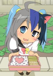  ahoge animal_ears bento_box black_hair blue_hair blush clannad crossover drawfag fusion hatsune_miku ikeda_kana izumi_konata kud_wafter little_busters! lucky_star moetron multicolored_hair noumi_kudryavka obentou oerba_yun_fang orz_(artist) sakagami_tomoyo saki school_uniform short_twintails silver_hair twintails twintails vocaloid 