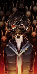  1boy bad_id bad_tumblr_id brown_hair dark gas_mask junpei_(kyokugen_dasshutsu) kyokugen_dasshutsu kyokugen_dasshutsu:_9_jikan_9_nin_9_no_tobira mask rabbit 