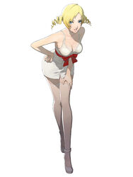  blonde_hair blue_eyes bow bra breasts catherine catherine:_full_body catherine_(game) cleavage drill_hair eyeshadow female full_body gimp_(medium) lace lace-trimmed_bra lace-trimmed_legwear lace-trimmed_panties lace_trim leaning_forward looking_at_viewer makeup medium_breasts official_art panties red_bow simple_background soejima_shigenori solo thighhighs twin_drills twintails underwear waist_bow white_background white_bra white_panties white_thighhighs 