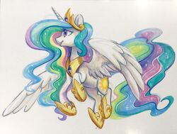  2017 alicorn celebi-yoshi crown cutie_mark equid equine eyelashes feathered_wings feathers female feral friendship_is_magic hair hasbro headgear hooves horn long_hair mammal marker_(artwork) markings multicolored_hair my_little_pony mythological_creature mythological_equine mythology open_mouth open_smile portrait princess_celestia_(mlp) purple_eyes rainbow_hair royalty simple_background smile solo sparkles spread_wings sun_(marking) traditional_media_(artwork) white_background white_body white_feathers wings 