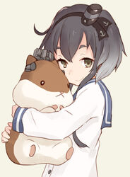  :&lt; anchor_symbol black_hair brown_eyes buttons closed_mouth commentary_request dress eyebrows female from_side gradient_hair hat holding holding_stuffed_toy kantai_collection km_yama long_sleeves looking_at_viewer mini_hat multicolored_hair sailor_dress short_hair_with_long_locks simple_background smile solo stuffed_animal stuffed_hamster stuffed_toy tokitsukaze_(kancolle) two-tone_hair upper_body white_background yukikaze_(hamster) yukikaze_(kancolle) 