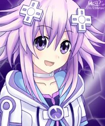  blush d-pad female highres looking_at_viewer neptune_(choujigen_game_neptune) neptune_(series) purple_eyes purple_hair short_hair smile weresdrim 