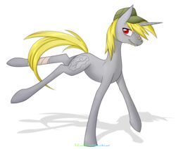  2015 alpha_channel alphaaquilae bandage blonde_hair clothing cutie_mark equid equine fan_character feral hair hasbro hat headgear headwear hi_res hooves horn male mammal my_little_pony mythological_creature mythological_equine mythology red_eyes simple_background smile solo stickfigure text transparent_background unicorn url 