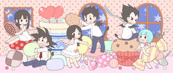  3boys 3girls :d alternate_costume angel_wings bad_id bad_pixiv_id black_eyes black_hair blue_hair blush bulma_briefs candy chi-chi_(dragon_ball) chibi chocolate cookie couple demon_tail demon_wings dragon_ball dragon_ball_z dress father_and_son feathered_wings food frown heart heart-shaped_lollipop hershey&#039;s_kisses husband_and_wife indoors jar kanekiyo_miwa lollipop looking_at_another looking_back looking_up macaron mother_and_son muffin multiple_boys multiple_girls mushroom necktie night no_pupils open_mouth photoshop_(medium) pink_wings puffy_sleeves ribbon serious shaped_lollipop shirt short_hair sitting sleeveless sleeveless_dress smile snow snowflakes son_gohan son_goku spiked_hair spoon standing straight tail twintails vegeta videl white_dress white_shirt window wings winter 