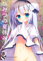  aqua_eyes beret blue_hair blush clothes_lift commentary_request content_rating copyright_name cover cover_page dated doujin_cover dress dress_lift female flower gochuumon_wa_usagi_desu_ka? groin hair_ornament hair_ribbon hairclip hat izumiyuhina kafuu_chino lifting_own_clothes light_blue_hair long_hair looking_at_viewer mouth_hold navel no_panties out-of-frame_censoring outdoors photoshop_(medium) puffy_short_sleeves puffy_sleeves ribbon short_sleeves sidelocks solo stomach white_dress white_hat x_hair_ornament 