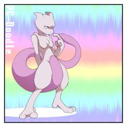  1:1 birthday border clone felid feline generation_1_pokemon legendary_pokemon mammal mewtwo nintendo pc-doodle pokemon pokemon_(species) psychic shy solo tailbutt white_border 