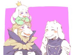  anthro asgore_dreemurr asriel_dreemurr blonde_hair blush boss_monster_(undertale) bovid caprine closed_eyes clothed clothing conditional_dnp crown crybleat facial_hair female fur group hair happy headgear horn laugh lolicon long_ears male mammal open_mouth purple_eyes robe simple_background sweater topwear toriel tuft undertale undertale_(series) white_body white_fur young 