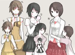  age_comparison asou_misaki bad_id bad_pixiv_id black_hair blush brown_eyes brown_hair candy coffee doll dress fatal_frame fatal_frame_4 food lollipop minazuki_ruka miya_(fatal_frame) multiple_girls short_hair skirt swirl_lollipop time_paradox tsukimori_madoka vader_(n.r.t.a.) 