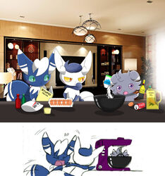  2015 abuse ambiguous_gender anthro bad_parenting beverage blue_body blue_fur blue_sclera book coca-cola cooking detailed_background digital_media_(artwork) english_text espurr family father_(lore) fire food fur generation_6_pokemon green_eyes grey_body grey_fur group kitchen_utensils meowstic mother_(lore) nintendo open_mouth parent_(lore) pokemon pokemon_(species) purple_eyes simple_background soda son_(lore) text tools whisk white_body white_fur winick-lim yellow_eyes yellow_sclera 