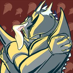  1:1 2015 abstract_background anthro dessert dragon duo food hug ice_cream knight lagomorph leporid love male male/male mammal mythological_creature mythological_scalie mythology neophyte-redglare rabbit rg01_(undertale) rg02_(undertale) romantic romantic_couple scalie signature undertale undertale_(series) warrior 