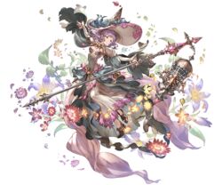  blue_eyes cage detached_sleeves dress female flower frilled_dress frills full_body gem granblue_fantasy hat high_heels holding jewelry leaf lennah light_purple_hair light_smile lily_(flower) minaba_hideo official_art petals skirt solo staff tiara transparent_background wide_sleeves witch_hat 