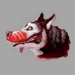  1:1 canid canine canis creepypasta domestic_dog feral headshot_portrait hornedrat icon male mammal portrait side_view smile.dog solo 