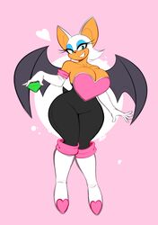  2019 anthro averyshadydolphin bat bat_wings big_breasts big_ears black_clothing boots breasts chaos_emerald cleavage clothed clothing eyelashes female footwear fur gem gloves grin handwear heart_symbol hearts_around_body hi_res mammal membrane_(anatomy) membranous_wings rouge_the_bat sega small_tail smile solo sonic_the_hedgehog_(series) tail thick_thighs white_body white_fur wide_hipped_female wide_hips wings 