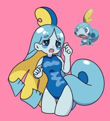  2019 alternate_species animal_humanoid animated blonde_hair blue_eyes blue_hair blush breasts clothed clothing female generation_8_pokemon hair humanoid humanoidized nintendo official_art one-piece_swimsuit pokemon pokemon_(species) pokemon_humanoid pokemorph popcore popstick reference_image reptile reptile_humanoid scalie scalie_humanoid short_playtime simple_background sobble solo swimwear wobble 