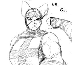  anthro better_version_at_source big_breasts black_and_white breasts cat_knight clothed clothing dialogue donk_sis_(hladilnik) english_text felid feline female hladilnik mammal mask monochrome terror text wrestling wrestling_match 