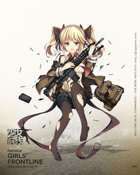  ar-10 bag bare_shoulders battle_rifle belt bikini bikini_top_only black_pantyhose black_ribbon black_shorts blazer blonde_hair blue_eyes blush bow bow_panties breasts brown_jacket buckle bullet character_name closed_mouth clothes_writing collarbone copyright_name detached_collar female floating frown full_body girls&#039;_frontline gun hair_ornament hair_ribbon headset highres holding holding_gun holding_weapon jacket jianren knee_up larue_tactical_obr logo long_hair long_sleeves magazine_(weapon) medium_breasts midriff navel necktie no_shoes obr_(girls&#039;_frontline) off_shoulder official_art open_clothes open_fly open_jacket panties panties_under_pantyhose pantyhose promotional_art red_necktie ribbon rifle scope shiny_skin short_shorts shorts shoulder_bag sidelocks solo stomach swimsuit torn_bikini torn_clothes torn_jacket torn_pantyhose twintails underwear weapon white_bikini wide_sleeves 