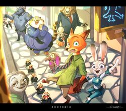  anthro benjamin_clawhauser bovid bovine canid canine cape_buffalo caprine cheetah chief_bogo clothed clothing cricetid dawn_bellwether disney domestic_sheep duke_weaselton eyewear felid feline female fennec_fox finnick_(zootopia) flash_slothmore fox fur gidora_(artist) glasses group hi_res horn judy_hopps lagomorph least_weasel lemming leodore_lionheart leporid lion male mammal mustelid musteline nick_wilde overweight pantherine pilosan rabbit rodent sheep sloth three-toed_sloth true_fox true_musteline uniform weasel xenarthran zootopia 