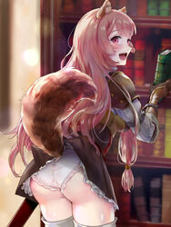  :d accidental_exposure animal_ears ass avara bad_id bad_pixiv_id book bookshelf brown_hair clothes_lift commentary_request cowboy_shot female frilled_panties frilled_skirt frills from_behind highres inconvenient_tail lace lace-trimmed_panties lace_trim leaning_forward lifted_by_tail long_hair looking_at_viewer looking_back open_mouth panties purple_eyes raccoon_ears raccoon_girl raccoon_tail raphtalia skirt skirt_lift smile solo tail tail_raised tate_no_yuusha_no_nariagari thighhighs underwear white_panties 