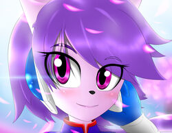  2016 anthro aquatic_dragon black_nose close-up clothed clothing digital_media_(artwork) dragon eyewear female freedom_planet fur galaxytrail gloves hair handwear horn hybrid kenjikanzaki05 long_hair mammal marine mythological_creature mythological_scalie mythology pink_eyes purple_body purple_fur purple_hair sash_lilac scalie simple_background smile solo 