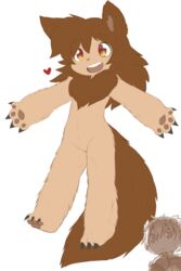  2019 anthro avoid_posting blush brown_body brown_fur canid canine claws digital_media_(artwork) female fur hair hi_res humanoid lycana_(papilrux) machine made_in_abyss male mammal mythological_canine mythological_creature mythology open_mouth papilrux reg_(made_in_abyss) robot spread_arms were werecanid werecanine werewolf young 