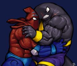  2015 5_fingers abs action_pose angry anthro arm_grab biceps big_biceps big_muscles black_eyes blue_background blue_body blue_bottomwear blue_clothing blue_markings blue_pants blue_scales bottomwear bracelet calamari cephalopod cetacean clenched_teeth clothed clothing coleoid colored decapodiform digital_media_(artwork) duo elbow_pads eye_contact fight fingers giant_squid glare glistening glistening_body gloves grabbing grappling grey_body grey_scales handwear huge_muscles jewelry light looking_at_another male male/male mammal manly marine markings mollusk multicolored_body multicolored_scales muscular muscular_male navel noseless obliques pants pecs physeteroid plain_white pose pseudo_hair purple_clothing quads red_body red_scales samudra_aquarium scales scalie scar shaded sharp_teeth side_view signature simple_background speedo sperm_whale sport squid submarine_(plain_white) swimwear teeth tentacle tentacle_hair toothed_whale topless torso_grab two_tone_body two_tone_scales vein whale wrestler wrestling wrestling_singlet 