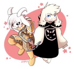  alternate_costume anthro asriel_dreemurr_(god_form) bandai_namco boss_monster_(undertale) bovid bovid_horn canid canine canis caprine caprine_horn clothing_swap cosplay crossbow domestic_dog duo goat_horn horn magic_user male mammal panashe_(summon_night) ranged_weapon siqko star summon_night undertale undertale_(series) weapon young young_anthro 