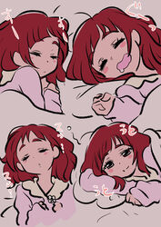  :o absurdres ahoge closed_eyes closed_mouth commentary_request drooling expressions female flower highres hugtto!_precure long_hair long_sleeves looking_at_viewer nono_hana open_mouth pajamas pink_eyes pink_hair pink_pajamas precure sleeping smile snoring tankobukids waking_up 