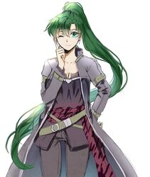  bad_id bad_twitter_id cosplay female fire_emblem fire_emblem:_the_blazing_blade fire_emblem_heroes green_eyes green_hair high_ponytail jacket lloyd_(fire_emblem) lloyd_(fire_emblem)_(cosplay) long_hair looking_at_viewer lyn_(fire_emblem) one_eye_closed ponytail smile solo wani_(fadgrith) 