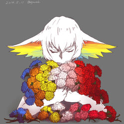  bouquet closed_eyes commentary_request dated female flower kill_la_kill kiryuuin_ragyou multicolored_hair rainbow_hair solo uri_(uryu002) 