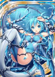  akkijin armpits between_buttocks blue_eyes blue_hair female gauntlets ice ice_stone leviathan_(shinkai_no_valkyrie) looking_at_viewer low_wings mermaid monster_girl official_art shinkai_no_valkyrie solo submerged swimsuit tail tail_ornament underwater wings 