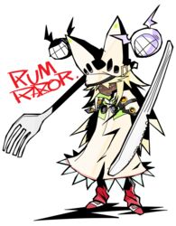  arc_system_works coat creature dark_skin female fork g=hikorou guilty_gear guilty_gear_xrd hat knife pixiv_manga_sample ramlethal_valentine shoes sleeping 