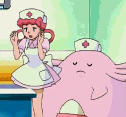  animated animated animated chansey egg female indoors joy_(pokemon) lowres nurse nurse_cap nurse_joy pink_hair pokemon short_dress spanked spanking surprised yuri 