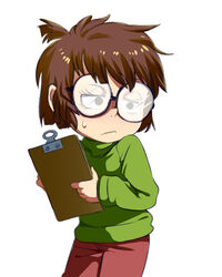  blush brown_hair clipboard female frown glasses jcm2 lisa_loud lolicon sweater the_loud_house 