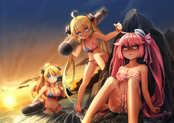  &gt;:) 3girls :d ahoge albacore_(warship_girls_r) american_flag american_flag_bikini american_flag_print archerfish_(warship_girls_r) arm_support arm_up bandeau bare_arms bare_legs bare_shoulders barefoot bikini blonde_hair blue_eyes breasts cameltoe cellphone cleavage cloud collarbone commentary_request dixie_cup_hat dutch_angle flag_print flat_chest front-tie_bikini_top front-tie_top grabbing_another&#039;s_hair gradient_hair green_hair hair_between_eyes hair_flaps hair_ornament hair_ribbon halterneck hat high_ponytail holding holding_phone holding_torpedo japanese_flag_bikini japanese_flag_print large_breasts long_hair looking_at_another looking_at_phone military_hat mini_hat mtyy multicolored_hair multiple_girls navel nipples ocean open_mouth outdoors peeing peeing_self phone photoshop_(medium) pink_hair pink_ribbon print_bikini ribbon rising_sun_flag rock rolling_eyes see-through shiny_skin side-tie_bikini_bottom sidelocks sitting sky smartphone smile standing strapless strapless_bikini striped_bikini striped_clothes striped_ribbon sunburst sunrise sunset sweat swimsuit taihou_(warship_girls_r) taking_picture torpedo turn_pale twintails urine v-shaped_eyebrows very_long_hair wading warship_girls_r wet white_hat 