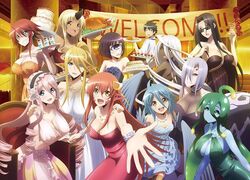  1boy 6+girls :d ahoge animal_ears arachne archived_source arthropod_girl bad_id bad_link bare_shoulders black_dress black_hair blonde_hair blue_dress blue_eyes blue_hair blue_skin blue_wings bracelet breasts cake carapace centaur centorea_shianus cleavage colored_skin cup cyclops dark-skinned_female dark_skin doppel_(monster_musume) doppelganger dress drill_hair drinking_glass everyone extra_eyes feathered_wings feathers fins food formal green_dress green_eyes green_hair hair_ornament hairclip harem harpy head_fins horns horse_ears huge_breasts jewelry jpeg_artifacts kurusu_kimihito lamia large_breasts light_purple_hair long_hair maid_headdress manako mermaid meroune_lorelei miia_(monster_musume) monster_girl monster_musume_no_iru_nichijou ms._smith multiple_girls multiple_legs necklace nude oerba_yun_fang official_art ogre one-eyed open_mouth orange_dress papi_(monster_musume) patchwork_skin pink_dress pink_hair pointy_ears prehensile_hair rachnera_arachnera red_dress red_eyes red_hair see-through short_hair single_horn slime_girl slit_pupils smile spider_girl stitches straight sunglasses suu_(monster_musume) taur tionishia turkey_(food) undead very_long_hair white_dress white_hair wine_glass winged_arms wings yellow_eyes zombie zombina_(monster_musume) 