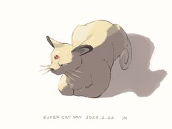  animal_focus cat_day cat_loaf commentary_request dated feline full_body highres looking_to_the_side mokuzou_(moku_ssbu) no_humans persian_(pokemon) pokemon pokemon_(creature) signature solo 