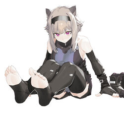  absurdres animal_ears armpits arms_at_sides bare_shoulders bike_shorts black_hairband boots breasts capybara_ears capybara_girl commission detached_sleeves feet female fingerless_gloves foot_focus gloves hairband highres leaning_forward legs light_brown_hair medium_hair no_shoes original pale_skin pixiv_commission purple_eyes renxzd sideboob sitting soles thighhighs toeless_legwear toenails toes unworn_boots unworn_socks 