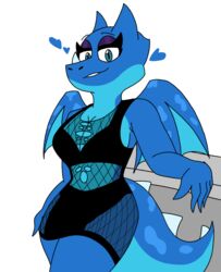  anthro blue_body blue_eyes breasts clash_royale clothed clothing dragon electro_dragon_(clash_royale) enderbendr eyeshadow female heart_symbol hi_res levina_(endrslendr) makeup mythological_creature mythological_scalie mythology scalie simple_background smile solo supercell_(company) tail thick_thighs 