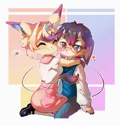  absurd_res anthro black_hair blonde_hair blue_body blue_fur blush bow_tie brown_body brown_fur canid canine canis clothed clothing demon domestic_dog dragon dress duo eyewear female floppy_ears fur glasses hair heart_symbol hi_res horn hug hybrid jopperseyin lagomorph leporid long_tail lop_ears male male/female mammal mythological_creature mythological_scalie mythology oran_samevb purple_body purple_fur purple_hair rabbit red_eyes red_hair romantic romantic_couple scalie sitting smile su_li_si_(jopperseyin) tail yellow_body yellow_fur yenny_brown_(jopperseyin) young 