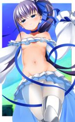  bare_shoulders bikini blue_eyes blue_ribbon blue_sky blush breasts choker closed_mouth collarbone day earrings fate/grand_order fate_(series) female frilled_bikini frills hair_ribbon highres jewelry long_hair long_sleeves looking_at_viewer meltryllis_(fate) meltryllis_(swimsuit_lancer)_(fate) meltryllis_(swimsuit_lancer)_(third_ascension)_(fate) microskirt navel prosthesis prosthetic_leg puffy_sleeves purple_hair ribbon side_ponytail skirt sky sleeves_past_fingers sleeves_past_wrists small_breasts smile suntakuchan swimsuit thighs very_long_hair white_bikini white_legwear white_ribbon white_skirt 