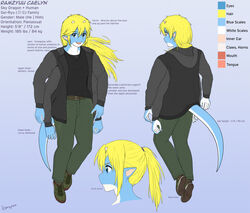  anthro bottomwear clothing dragon english_text facing_forward footwear jacket looking_away male model_sheet multi_arm multi_limb mythological_creature mythological_scalie mythology pants profile ramzryu scalie shirt shoes solo tail text topwear 