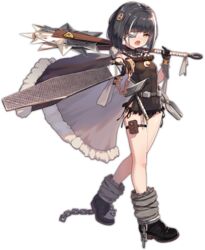  ark_order belt black_cape black_dress black_footwear black_gloves black_hair black_panties bob_cut boots cape chains circular_saw cuffs cyclops_(ark_order) dress eyepatch female frilled_dress frills full_body fur-trimmed_cape fur_trim gears gloves hammer holding holding_weapon looking_at_viewer official_art panties pointing pointing_at_viewer pouch saw shackles short_hair sidelocks solo tachi-e thigh_pouch thigh_strap tongs transparent_background underwear variant_set walking weapon you_ni_ge_shaobing 