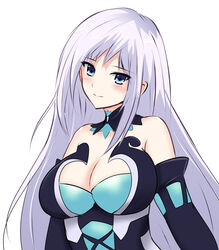  bare_shoulders blue_eyes blush breasts choujigen_game_neptune cleavage detached_collar detached_sleeves female grey_hair highres large_breasts long_hair looking_at_viewer magiquone neptune_(series) seshiro_(which501) smile solo spoilers upper_body very_long_hair 