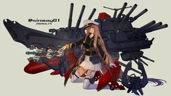  absurdly_long_hair anchor black_jacket boots brown_eyes brown_hair chains female gloves hat highres jacket long_hair long_sleeves mecha_musume military military_jacket military_uniform missile peaked_cap personification pleated_skirt science_fiction shinmai_(kyata) skirt solo spacecraft thigh_boots thighhighs turret uchuu_senkan_yamato uniform very_long_hair wave_motion_gun white_footwear white_gloves white_hat white_skirt yamato_(uchuu_senkan_yamato) 