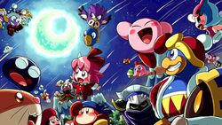  :d adeleine bandana_waddle_dee chuchu_(kirby) closed_eyes coo_(kirby) darkpot elline_(kirby) gooey grin jizo_yukari kine_(kirby) king_dedede kirby kirby_(series) magolor marx meta_knight moon nintendo open_mouth pitch_(kirby) ribbon_(kirby) rick_(kirby) shooting_star sky smile star_(sky) starry_sky taranza 